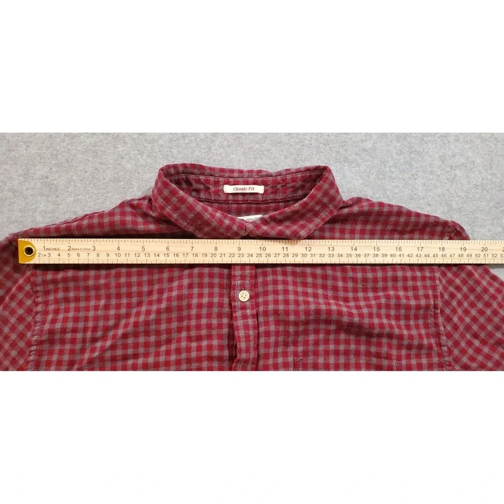 Lucky Brand Handcrafted Classic Fit Red‎ Gray Button Up Long Sleeve Size XL